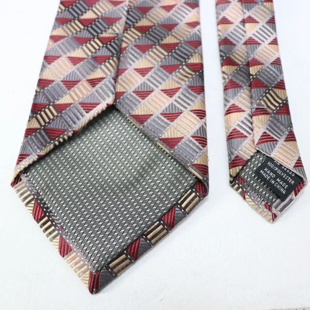 Alexander Julian Colours Tie Mens 58 in Gray Red Geometric Triangle Skids Wide